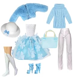 Elegant Doll Outfit for 1/6 Doll Fashion Doll Pink Houndstooth Dress Hat Gold Belt Handbag with Shoes set