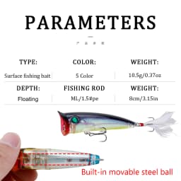 1Pcs Topwater Popper Fishing Lure 8cm 10.5g Floating Swim Wobblers Artificial Plastic Hard Bait Bass Pike Crankbaits Isca Tackle