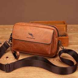 PU Leather Men'S Clutch Bag Long Wallet Mini Shoulder Handbag Square Cross Card Holder Phone Necessaire Pouch Hand Porter Bag