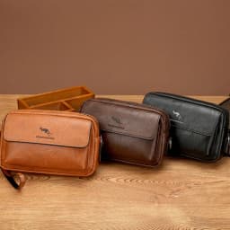PU Leather Men'S Clutch Bag Long Wallet Mini Shoulder Handbag Square Cross Card Holder Phone Necessaire Pouch Hand Porter Bag