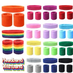 Fashion Sports Headband and Wristband Towel Set Sweatband Cotton Wrist Band Bracers for Women Men Cycling Gym Basketball Tennis