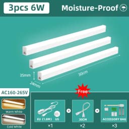 Moisture-Proof Led Tube Light 50/30cm Kitchen Lights 20W 10W 6W Cabinet Lighting Kitchen Bathroom Bedroom Tube Fixture 220V 110V