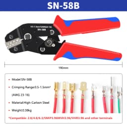 Ratchet crimping tool SN-58B crimping pliers XH2.54/DuPont2.54/2.8/4.8/6.3/uninsulated/ferrule terminals 0.5-1.5mm ²/ AWG23-16