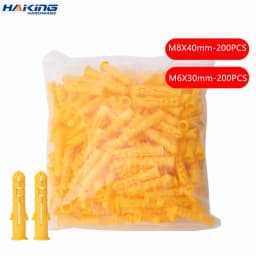200pcs Plastic Expansion Pipe M6*30mm M8*40mm Rubber Plug Plastic Pipe Nylon Column Expansion Screw Anchor Plug Wall Plugs