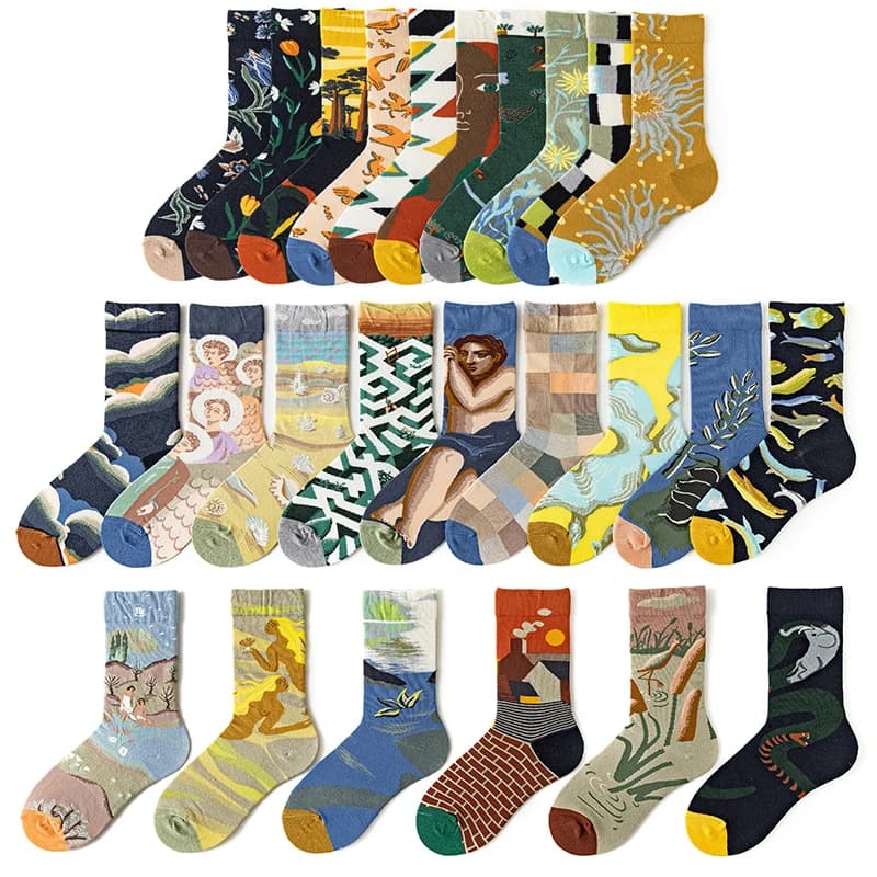 Qisin 1Pairs Women Sock Cartoon Print Creative Fashion Personalized Novelty Men Women Socks Winter Warm Comfortable Cotton Socks