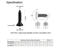 100pcs/lot M1.2 M 1.3 M1.4 M1.5 M1.6 M1.7 1.8 M2.2 2.5 2.6 Black Carbon Steel Phillips Flat Countersunk Mini Self-tapping Screw