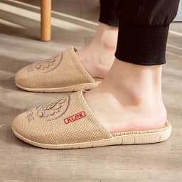 Mntrerm 2023 New Men's and Women's Slippers Baotou Embroidered Linen Slippers Four Seasons Breathable EVA Home Viscose Slippers