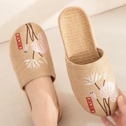 Mntrerm 2023 New Men's and Women's Slippers Baotou Embroidered Linen Slippers Four Seasons Breathable EVA Home Viscose Slippers