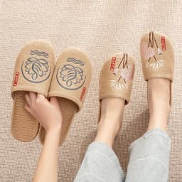 Mntrerm 2023 New Men's and Women's Slippers Baotou Embroidered Linen Slippers Four Seasons Breathable EVA Home Viscose Slippers