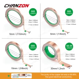5mm 6mm 10mm 25mm Copper Foil Tape Conductive Strip Adhesive Double Sided For Guitar EMI Shielding Stained Glass Slug Deterrent