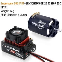 Hobbywing 10BL120 120A ESC w/Rocket Supersonic 540 4.5T 10.5T 13.5T Motor Sensored Brushless Combo for Modified 1/10 RC Car
