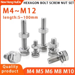 M4 M5 M6 M8 M10 M12 304 Stainless Steel Hexagon Bolt Screw And Nut Set Large Full Extension Screw