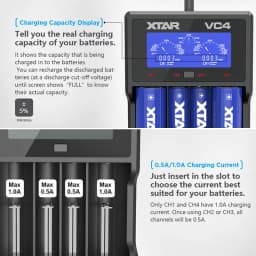 XTAR VC4 18650 Battery Charger 1.2V AAA AA Batteries LCD Display Charging 3.6V Rechargeable LiIon Batteries 10400-32650CHARGER