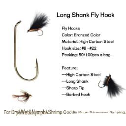 WIFREO 50/100pcs Long Shank Fly Fishing Hooks Dry&Wet&Nymph&Shrimp Caddis Pupa Streamer Fly Hook Fly Tying Fishhook