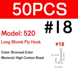 WIFREO 50/100pcs Long Shank Fly Fishing Hooks Dry&Wet&Nymph&Shrimp Caddis Pupa Streamer Fly Hook Fly Tying Fishhook