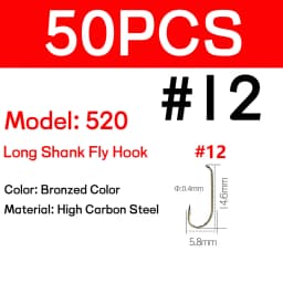 WIFREO 50/100pcs Long Shank Fly Fishing Hooks Dry&Wet&Nymph&Shrimp Caddis Pupa Streamer Fly Hook Fly Tying Fishhook