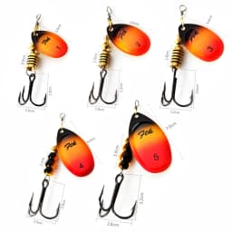 FTK 3.9g 4.6g 7.4g 10.8g 15g Spinner Bait With Feather Treble Hooks Hard Spoon Bass Lures Metal Fishing Lure  For Fishing