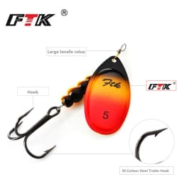 FTK 3.9g 4.6g 7.4g 10.8g 15g Spinner Bait With Feather Treble Hooks Hard Spoon Bass Lures Metal Fishing Lure  For Fishing
