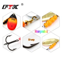 FTK 3.9g 4.6g 7.4g 10.8g 15g Spinner Bait With Feather Treble Hooks Hard Spoon Bass Lures Metal Fishing Lure  For Fishing