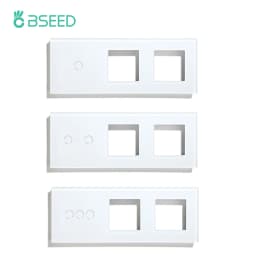 BSEED Crystal Light Switch Panel With Double Wall Socket Frames 228mm Metal Base Included Gass Frame EU Standard