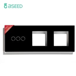 BSEED Crystal Light Switch Panel With Double Wall Socket Frames 228mm Metal Base Included Gass Frame EU Standard