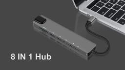 USB C Hub 8 In 1 Type C 3.1 To 4K HDMI Adapter with RJ45 SD/TF Card Reader PD Fast Charge for MacBook Notebook Laptop Computer