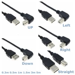 USB 2.0 A to B Type Male to Male 90 Degree UP, Down, Left and Right Corner Cable For Canon Epson HP ZJiang Label Printer DAC
