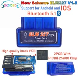 ELM327 Bluetooth 5.1 Mini ELM327 v1.5 With PIC18F25K80 Chip OBD2 Car Scanner Diagnostic Tool Code Reader For IOS Android Windows