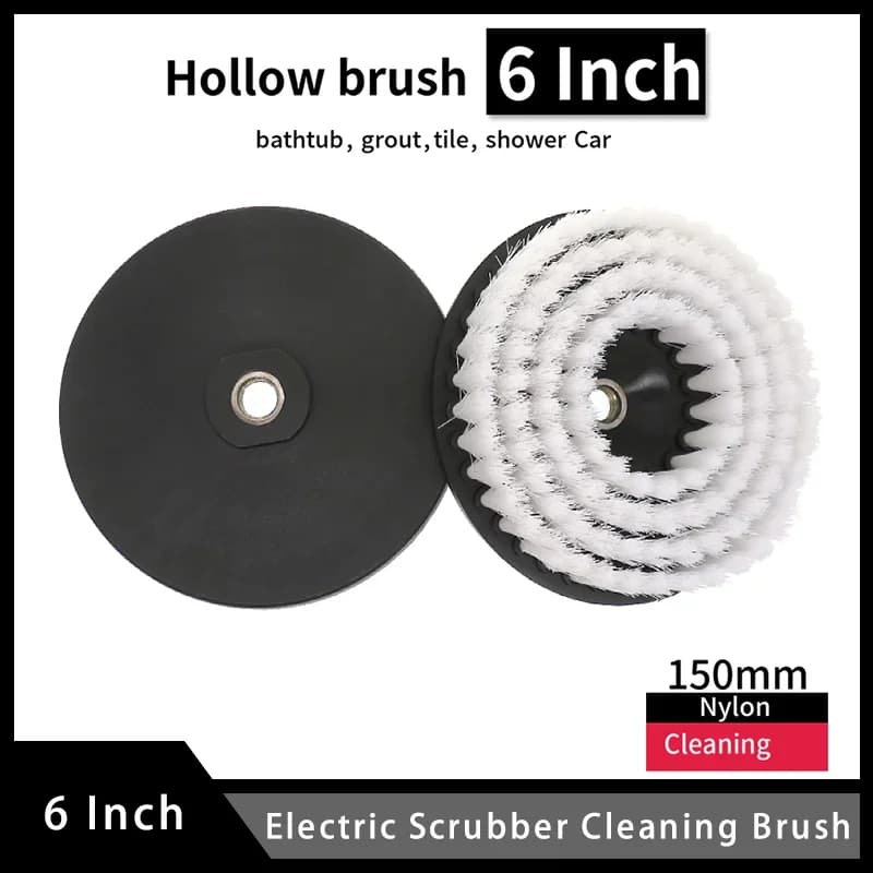 6 Inch Electric Hollow Scrubber Cleaning Brush For Carpet Glass Car Tires Shower Tile Bathroom and Kitchen Surface with Adapter