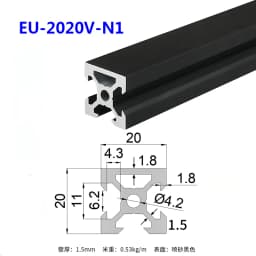 1PC Black 2020 V-Slot European Standard Anodized Aluminum Profile Extrusion 100mm-800mm Length Linear Rail for CNC 3D Printer