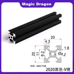 1PC Black 2020 V-Slot European Standard Anodized Aluminum Profile Extrusion 100mm-800mm Length Linear Rail for CNC 3D Printer