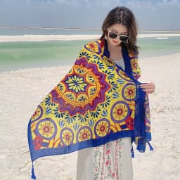 Design Brand Women Scarf Sunscreen Cotton Shawls Dual-Use Summer Autumn Long Scarves Seaside Holiday Beach Towel Beachwear Veils