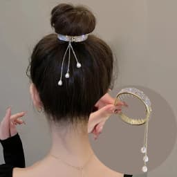 New Women Elegant Luxury Rhinestone Tassel Ponytail Hair Claws Lady Sweet Meatball Hair Clips Headband Fashion Hair Accessories