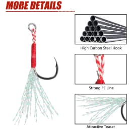 50Pcs Assist Hooks for Slow Jigging Metal Jig Barbed Hook Tying Up Fishhook With Teaser Feather Saltwater Fishing Hook Set