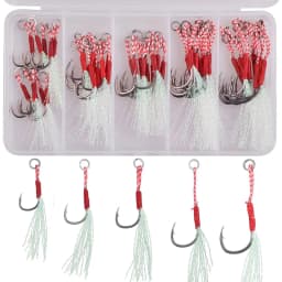 50Pcs Assist Hooks for Slow Jigging Metal Jig Barbed Hook Tying Up Fishhook With Teaser Feather Saltwater Fishing Hook Set