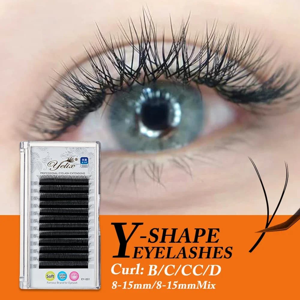 Yelix Y Shape Eyelashes 0.03/0.05/0.07 Eyelash Extension YY Lashes Natural Soft Individual Eyelashes Premade Fans