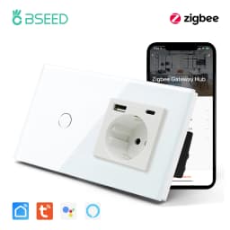 BSEED Tuya Zigbee Smart Switch 1/2/3Gang 1/2/3Way No Neutral Wall Touch Switch Smart Home Control EU Power Socket Without Wifi