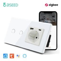 BSEED Tuya Zigbee Smart Switch 1/2/3Gang 1/2/3Way No Neutral Wall Touch Switch Smart Home Control EU Power Socket Without Wifi