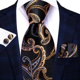 Hi-Tie Black Gold Orange Dot Paisley Wedding Tie For Men Handky Cufflink Fashion Design Tie For Men Business Party Dropship