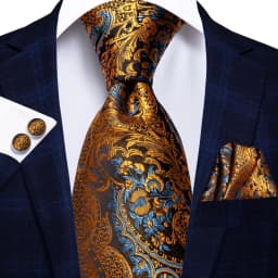 Hi-Tie Black Gold Orange Dot Paisley Wedding Tie For Men Handky Cufflink Fashion Design Tie For Men Business Party Dropship