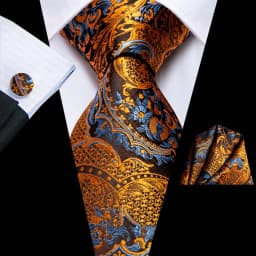 Hi-Tie Black Gold Orange Dot Paisley Wedding Tie For Men Handky Cufflink Fashion Design Tie For Men Business Party Dropship