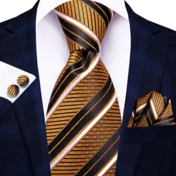 Hi-Tie Black Gold Orange Dot Paisley Wedding Tie For Men Handky Cufflink Fashion Design Tie For Men Business Party Dropship
