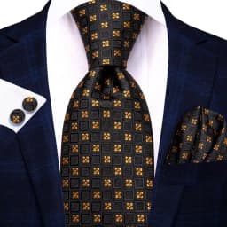 Hi-Tie Black Gold Orange Dot Paisley Wedding Tie For Men Handky Cufflink Fashion Design Tie For Men Business Party Dropship