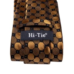 Hi-Tie Black Gold Orange Dot Paisley Wedding Tie For Men Handky Cufflink Fashion Design Tie For Men Business Party Dropship