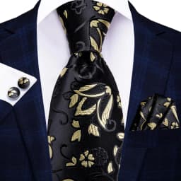 Hi-Tie Black Gold Orange Dot Paisley Wedding Tie For Men Handky Cufflink Fashion Design Tie For Men Business Party Dropship