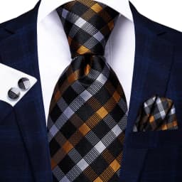 Hi-Tie Black Gold Orange Dot Paisley Wedding Tie For Men Handky Cufflink Fashion Design Tie For Men Business Party Dropship