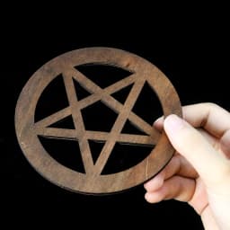 12cm Wood Pentagram Board Lotus Mandala Witchcraft Satan Cup Mat Energy Crystal Jewelry Stand Hanging Ornament Wall Decor