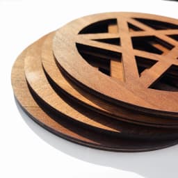 12cm Wood Pentagram Board Lotus Mandala Witchcraft Satan Cup Mat Energy Crystal Jewelry Stand Hanging Ornament Wall Decor