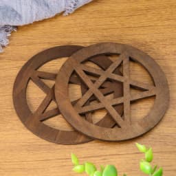 12cm Wood Pentagram Board Lotus Mandala Witchcraft Satan Cup Mat Energy Crystal Jewelry Stand Hanging Ornament Wall Decor