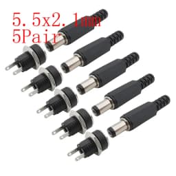 10Pcs 12V 5.5x2.1mm Plugs Jack DC Connectors 5.5*2.1mm DC Power Male Female Socket Nut Panel Mount DC Power Adapter Connector